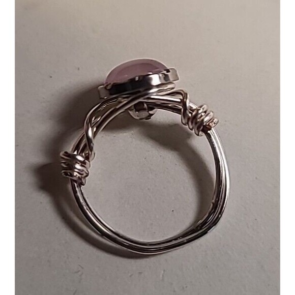 NEW Handmade Wire Wrapped Ring Silvertone Statement Pink Beaded  Size 6 - Picture 4 of 6